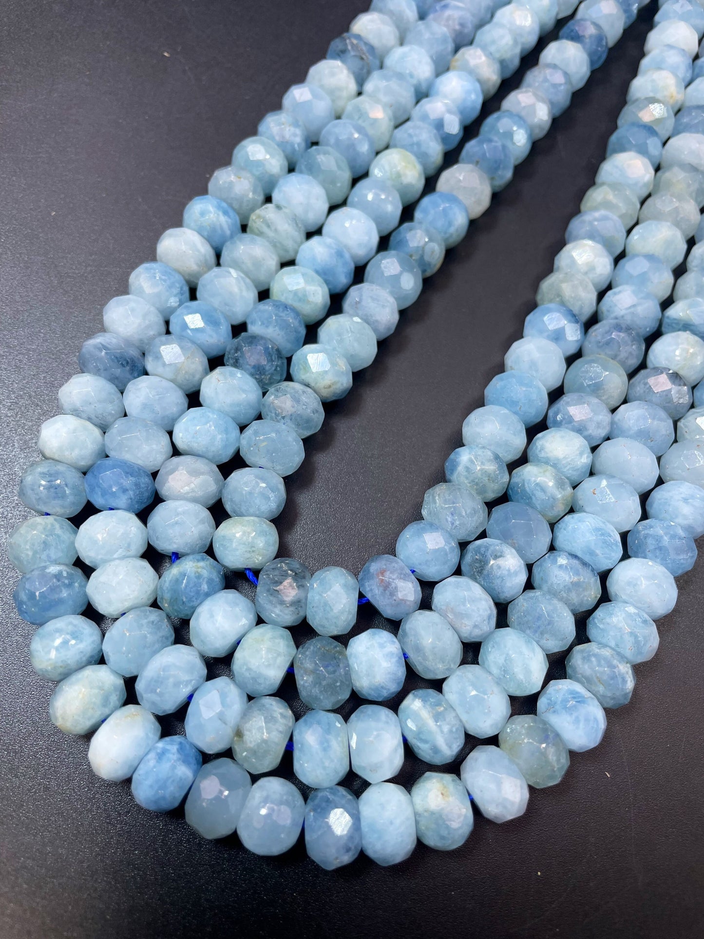 Natural blue Aquamarine stone bead. Faceted 4x6mm 6x8mm 7x9mm Rondelle Shape . Gorgeous natural sea blue Aquamarine gemstone. High quality