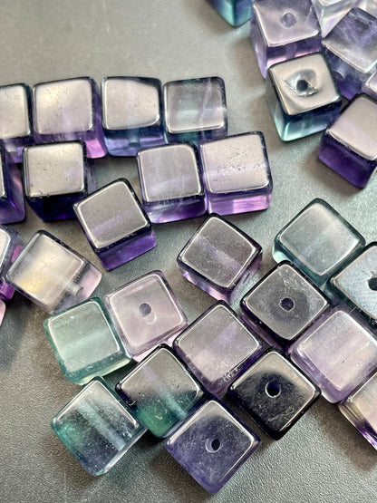AAA Natural Fluorite Stone Bead 8x8mm Cube Shape. Gorgeous Green Purple Blue Natural Fluorite Bead. High Quality Gemstone Pendant!
