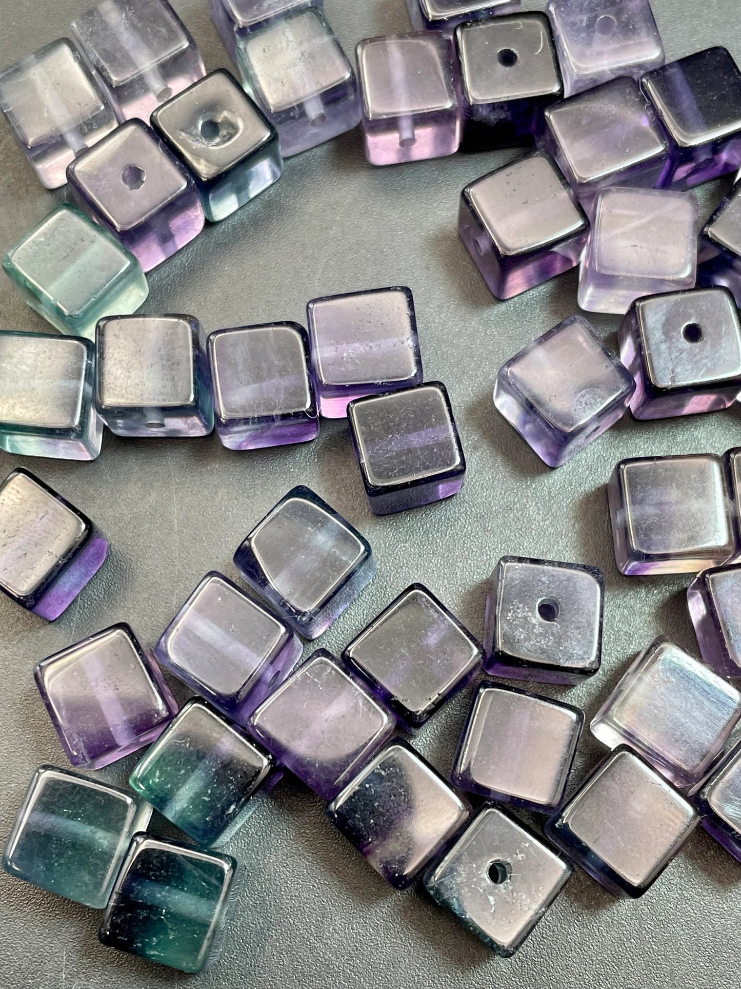 AAA Natural Fluorite Stone Bead 8x8mm Cube Shape. Gorgeous Green Purple Blue Natural Fluorite Bead. High Quality Gemstone Pendant!