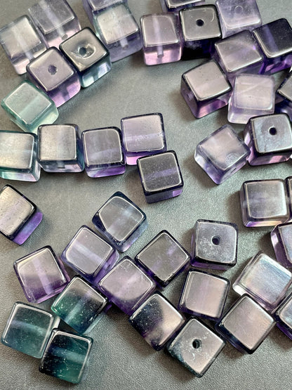 AAA Natural Fluorite Stone Bead 8x8mm Cube Shape. Gorgeous Green Purple Blue Natural Fluorite Bead. High Quality Gemstone Pendant!