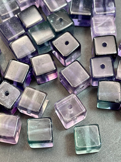 AAA Natural Fluorite Stone Bead 8x8mm Cube Shape. Gorgeous Green Purple Blue Natural Fluorite Bead. High Quality Gemstone Pendant!