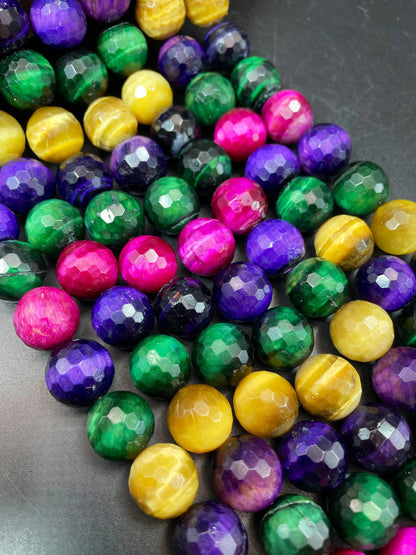 Beautiful Natural multi color tiger eye gemstone bead. Faceted 6mm 8mm 10mm 12mm 14mm round bead. Gorgeous multi tiger eye gemstone.