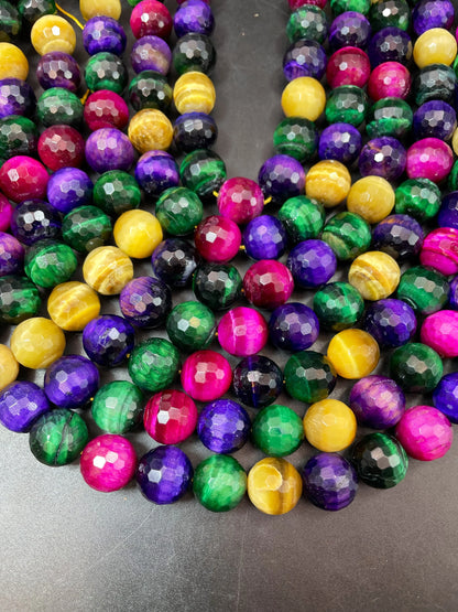 Beautiful Natural multi color tiger eye gemstone bead. Faceted 6mm 8mm 10mm 12mm 14mm round bead. Gorgeous multi tiger eye gemstone.