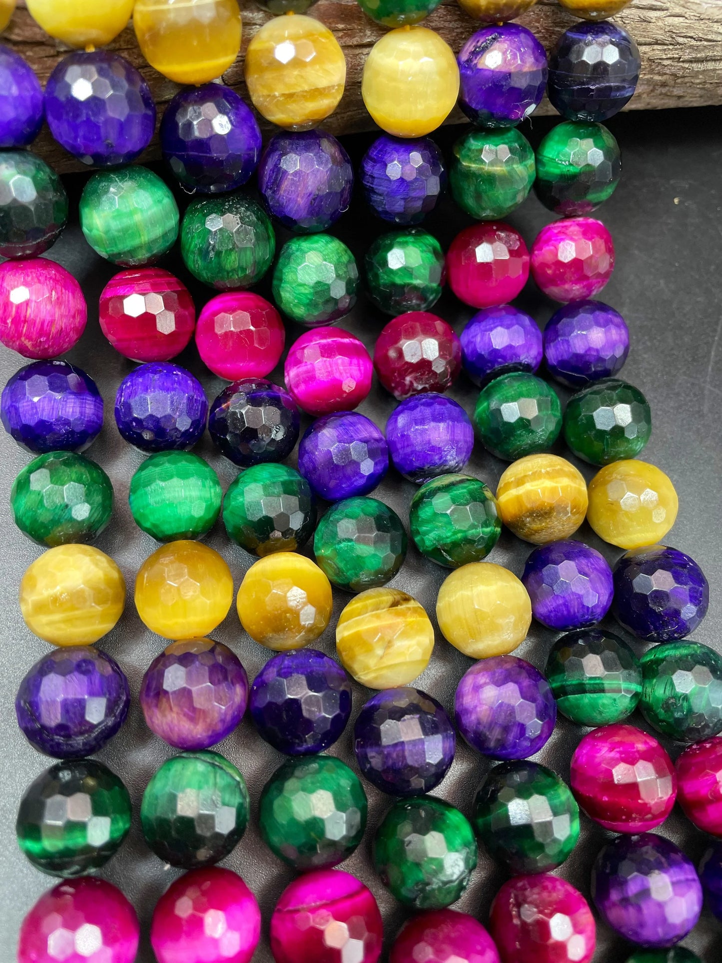 Beautiful Natural multi color tiger eye gemstone bead. Faceted 6mm 8mm 10mm 12mm 14mm round bead. Gorgeous multi tiger eye gemstone.
