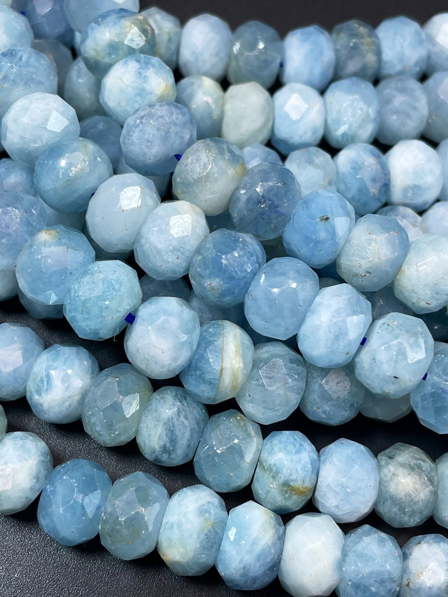 Natural blue Aquamarine stone bead. Faceted 4x6mm 6x8mm 7x9mm Rondelle Shape . Gorgeous natural sea blue Aquamarine gemstone. High quality