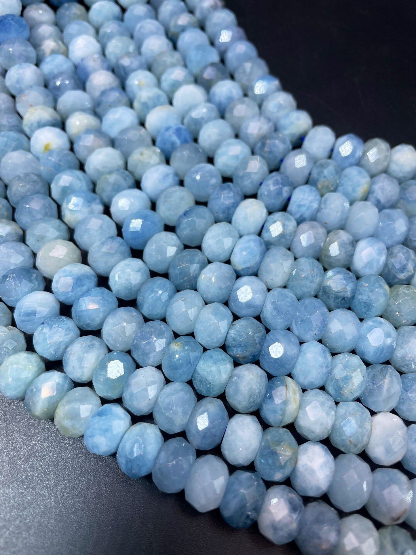 Natural blue Aquamarine stone bead. Faceted 4x6mm 6x8mm 7x9mm Rondelle Shape . Gorgeous natural sea blue Aquamarine gemstone. High quality