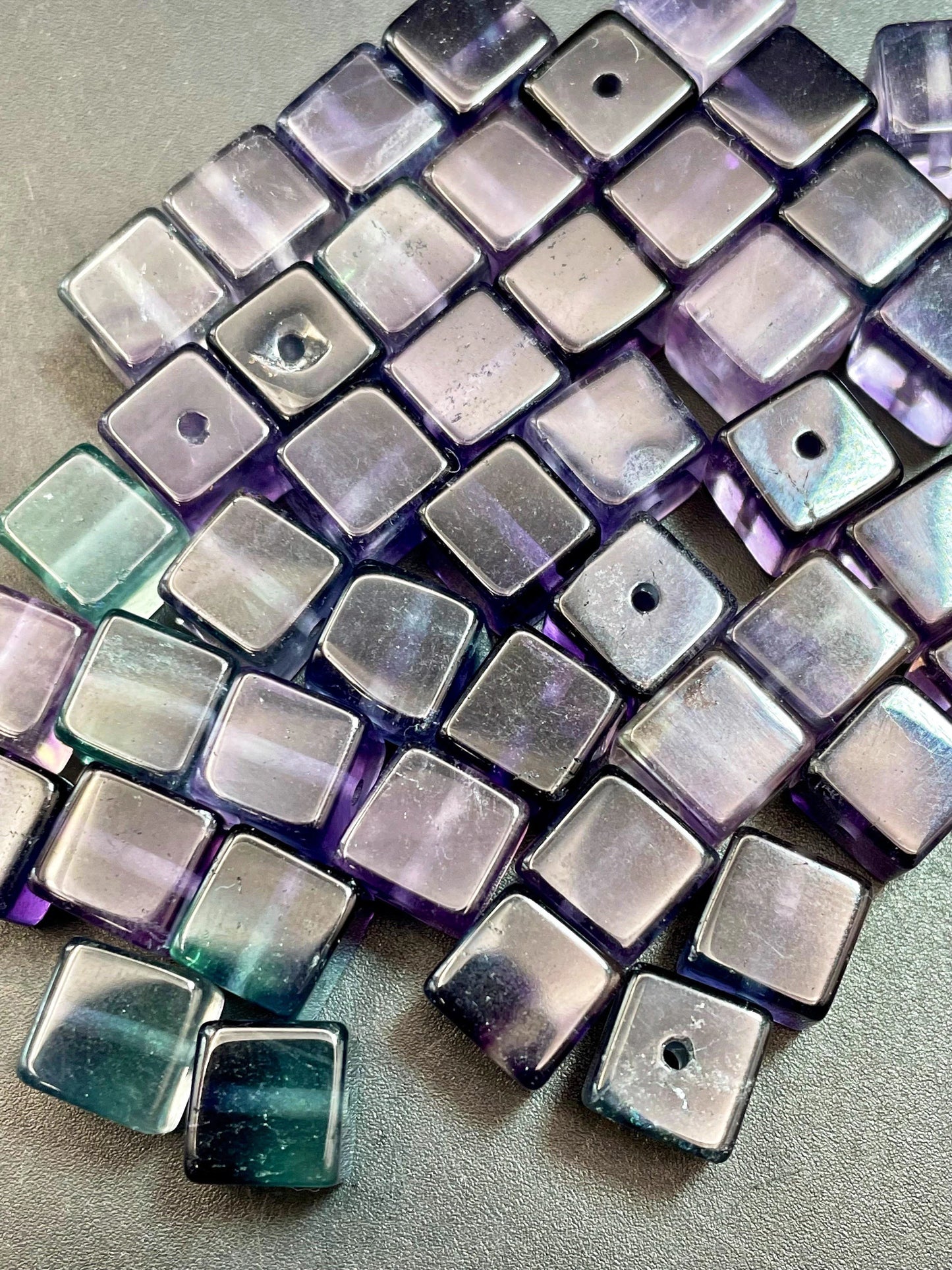 AAA Natural Fluorite Stone Bead 8x8mm Cube Shape. Gorgeous Green Purple Blue Natural Fluorite Bead. High Quality Gemstone Pendant!