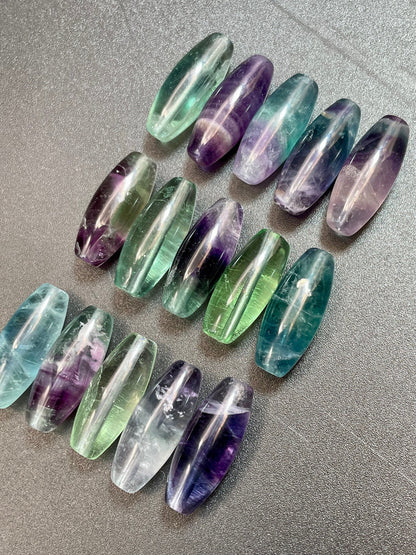 AAA Natural Fluorite Stone Bead 8x20mm Tube Barrel Shape. Gorgeous Green Purple Blue Natural Fluorite Bead. High Quality Gemstone Pendant!