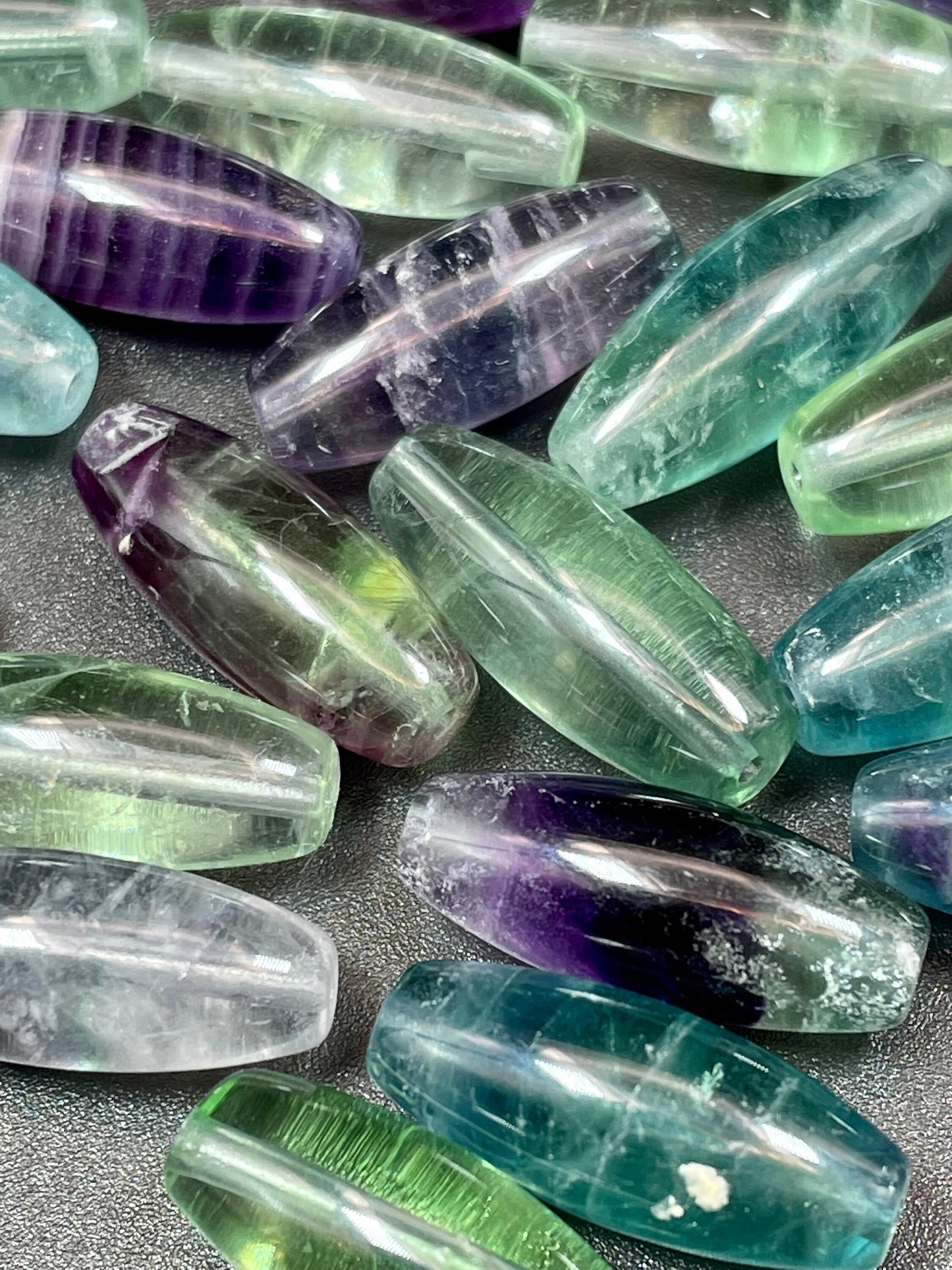 AAA Natural Fluorite Stone Bead 8x20mm Tube Barrel Shape. Gorgeous Green Purple Blue Natural Fluorite Bead. High Quality Gemstone Pendant!