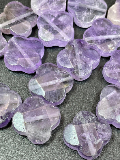 Natural amethyst stone bead. 17x17mm faceted clover flower shape. Gorgeous natural purple lavender color. Great quality amethyst pendant.