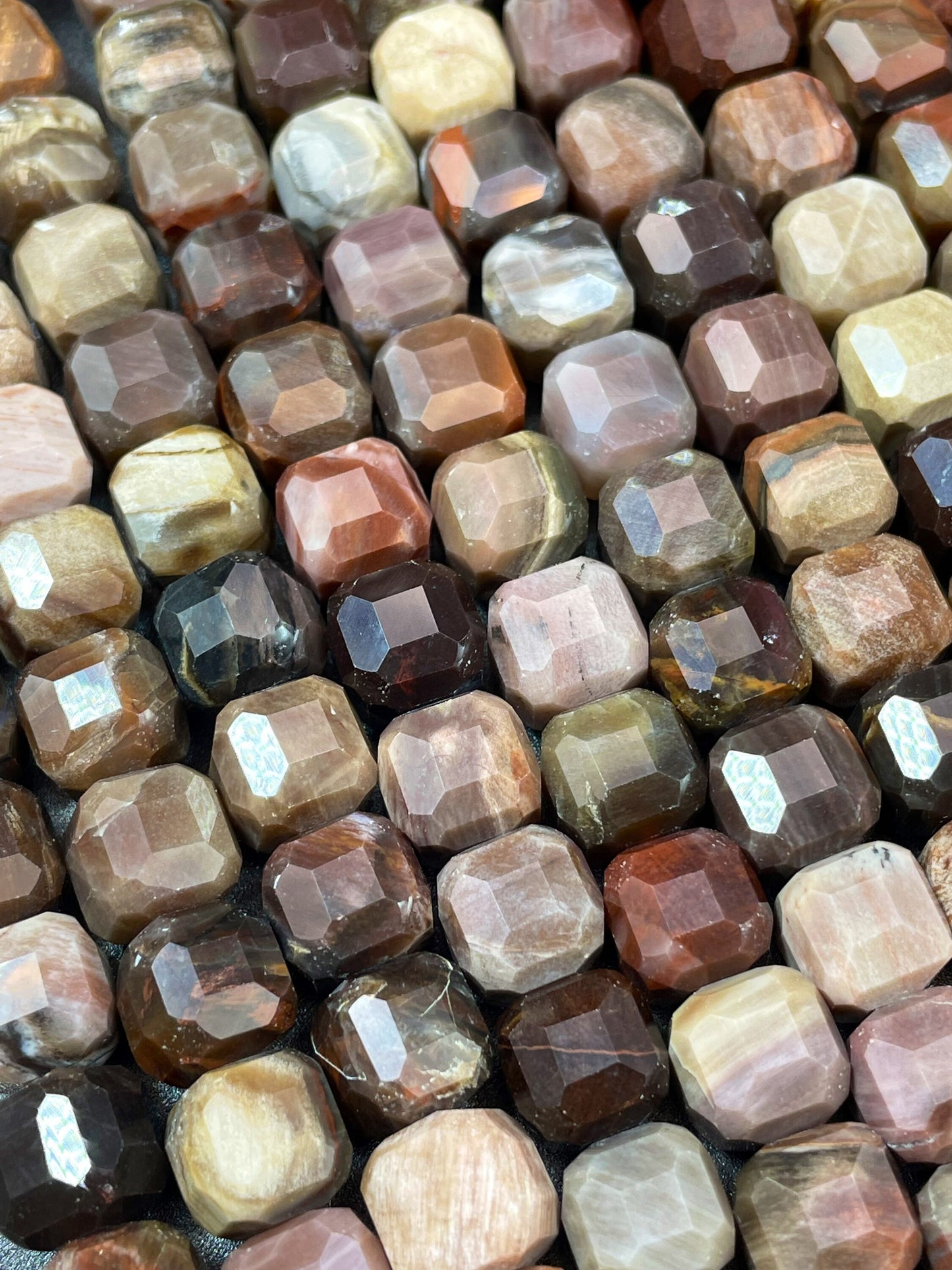AAA natural Petrified Wood jasper. Faceted 9mm cube shape bead. Gorgeous natural brown orange Gray color. High quality gemstone bead!