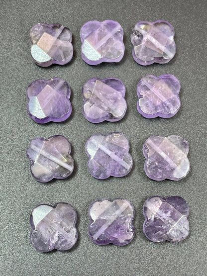 Natural amethyst stone bead. 17x17mm faceted clover flower shape. Gorgeous natural purple lavender color. Great quality amethyst pendant.