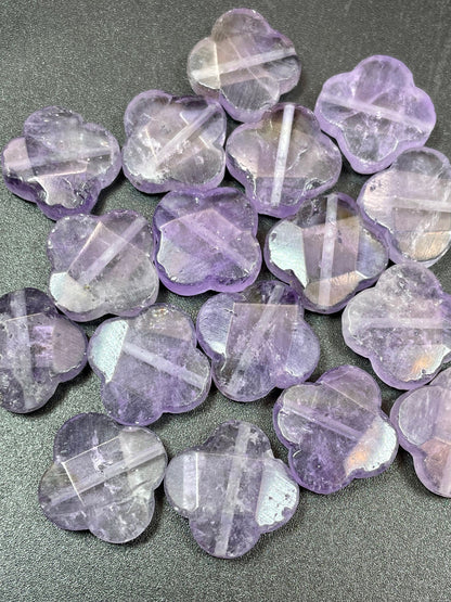 Natural amethyst stone bead. 17x17mm faceted clover flower shape. Gorgeous natural purple lavender color. Great quality amethyst pendant.