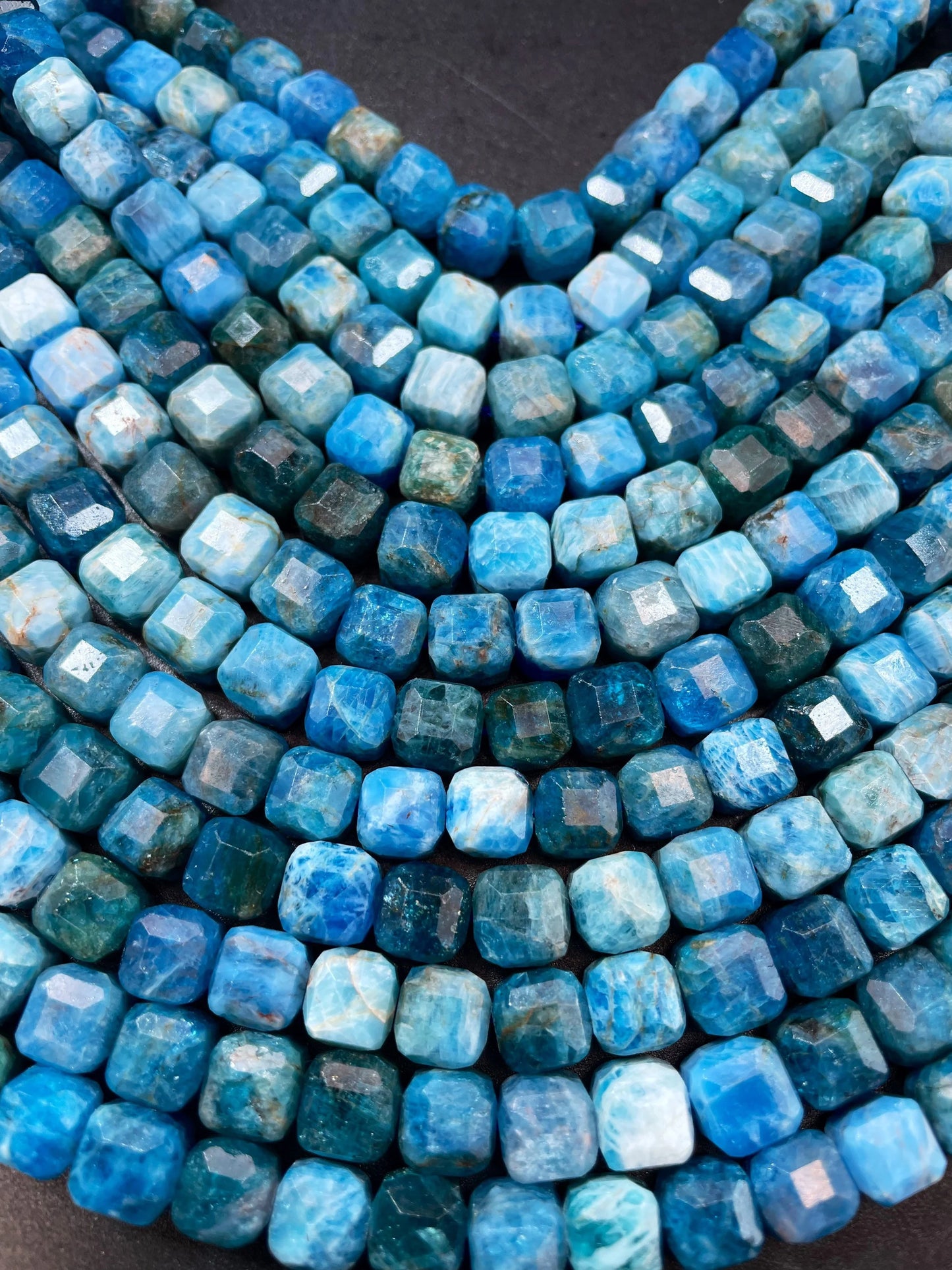 AAA Natural apatite gemstone bead. Faceted 8mm cube shape bead. Gorgeous natural sky blue color. High quality gemstone bead!