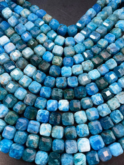AAA Natural apatite gemstone bead. Faceted 8mm cube shape bead. Gorgeous natural sky blue color. High quality gemstone bead!