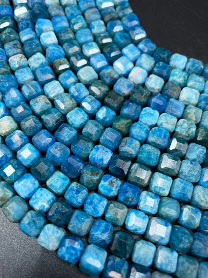 AAA Natural apatite gemstone bead. Faceted 8mm cube shape bead. Gorgeous natural sky blue color. High quality gemstone bead!