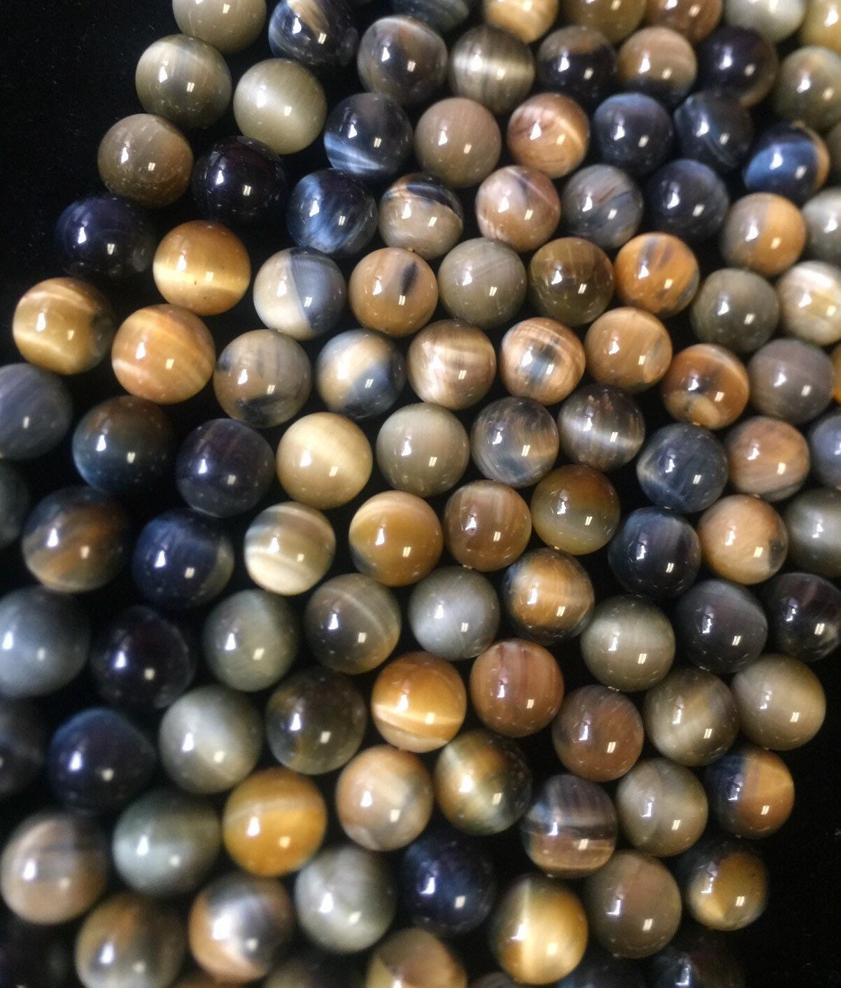 Natural HONEY BLUE tiger eye beads . Golden blue color multi color tiger eye beads 4mm 6mm 8mm 10mm 12mm round bead . Bead strand 15.5
