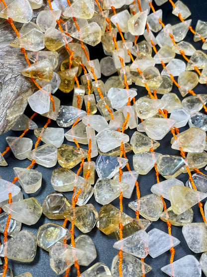 AAA Natural Citrine Gemstone Bead. Smooth 14x20mm Teardrop Shape Bead. Beautiful Natural Yellow, Clear Color Citrine, Full Strand 15.5"