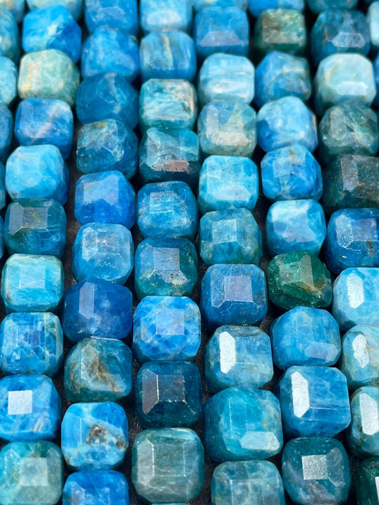 AAA Natural apatite gemstone bead. Faceted 8mm cube shape bead. Gorgeous natural sky blue color. High quality gemstone bead!