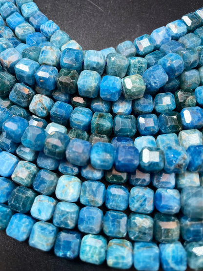 AAA Natural apatite gemstone bead. Faceted 8mm cube shape bead. Gorgeous natural sky blue color. High quality gemstone bead!