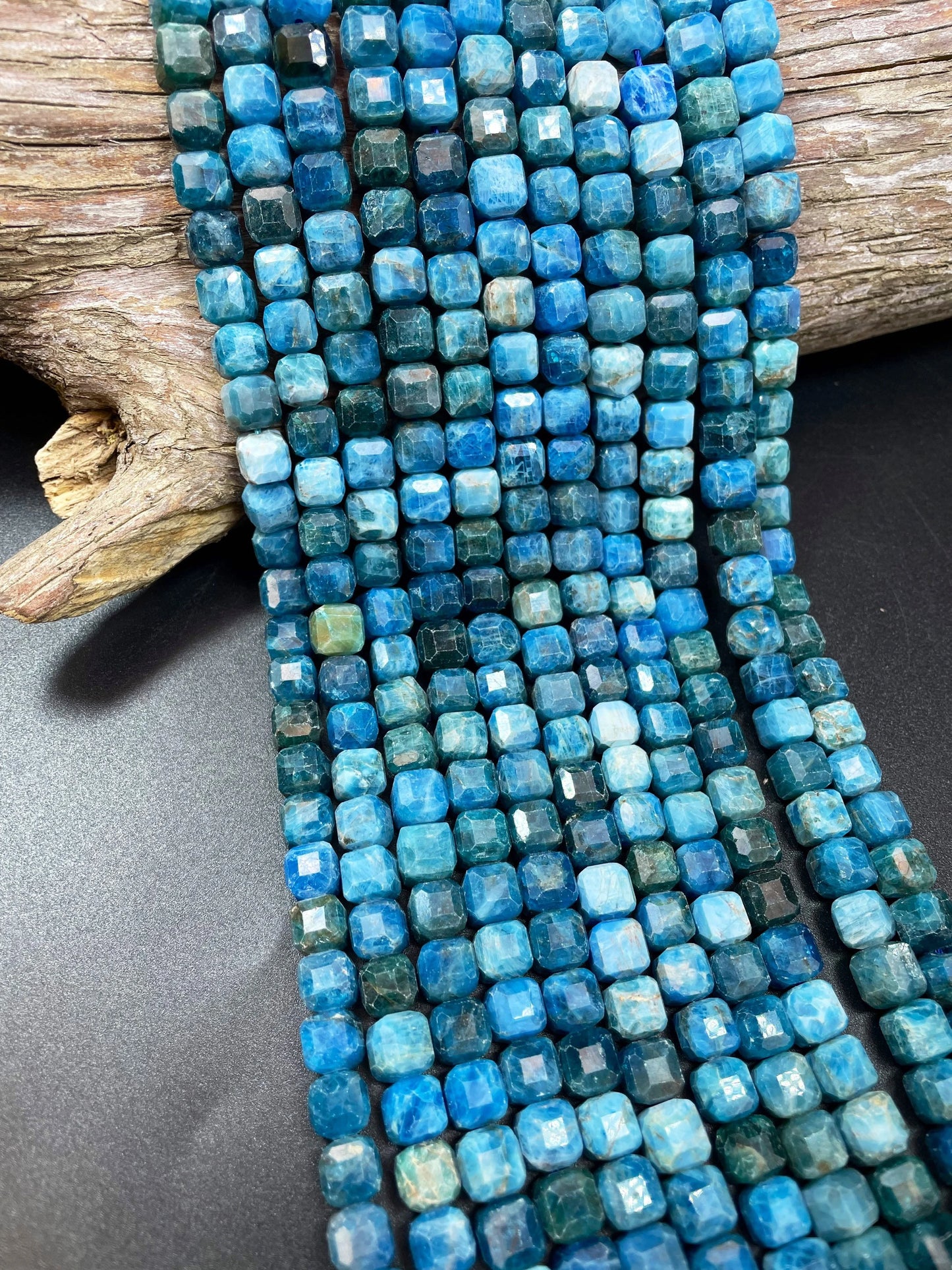 AAA Natural apatite gemstone bead. Faceted 8mm cube shape bead. Gorgeous natural sky blue color. High quality gemstone bead!
