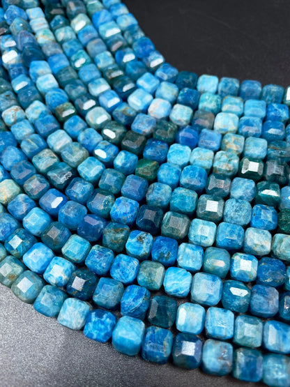 AAA Natural apatite gemstone bead. Faceted 8mm cube shape bead. Gorgeous natural sky blue color. High quality gemstone bead!