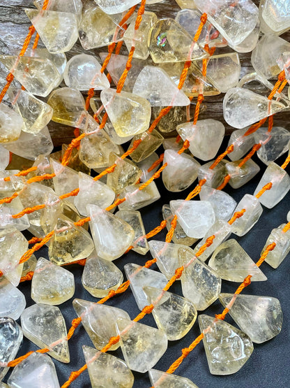 AAA Natural Citrine Gemstone Bead. Smooth 14x20mm Teardrop Shape Bead. Beautiful Natural Yellow, Clear Color Citrine, Full Strand 15.5"