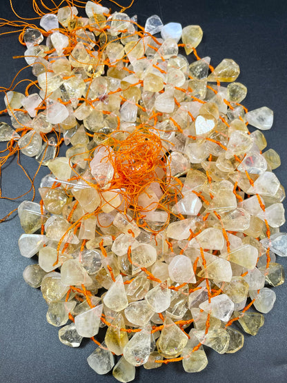 AAA Natural Citrine Gemstone Bead. Smooth 14x20mm Teardrop Shape Bead. Beautiful Natural Yellow, Clear Color Citrine, Full Strand 15.5"