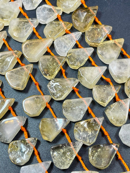 AAA Natural Citrine Gemstone Bead. Smooth 14x20mm Teardrop Shape Bead. Beautiful Natural Yellow, Clear Color Citrine, Full Strand 15.5"