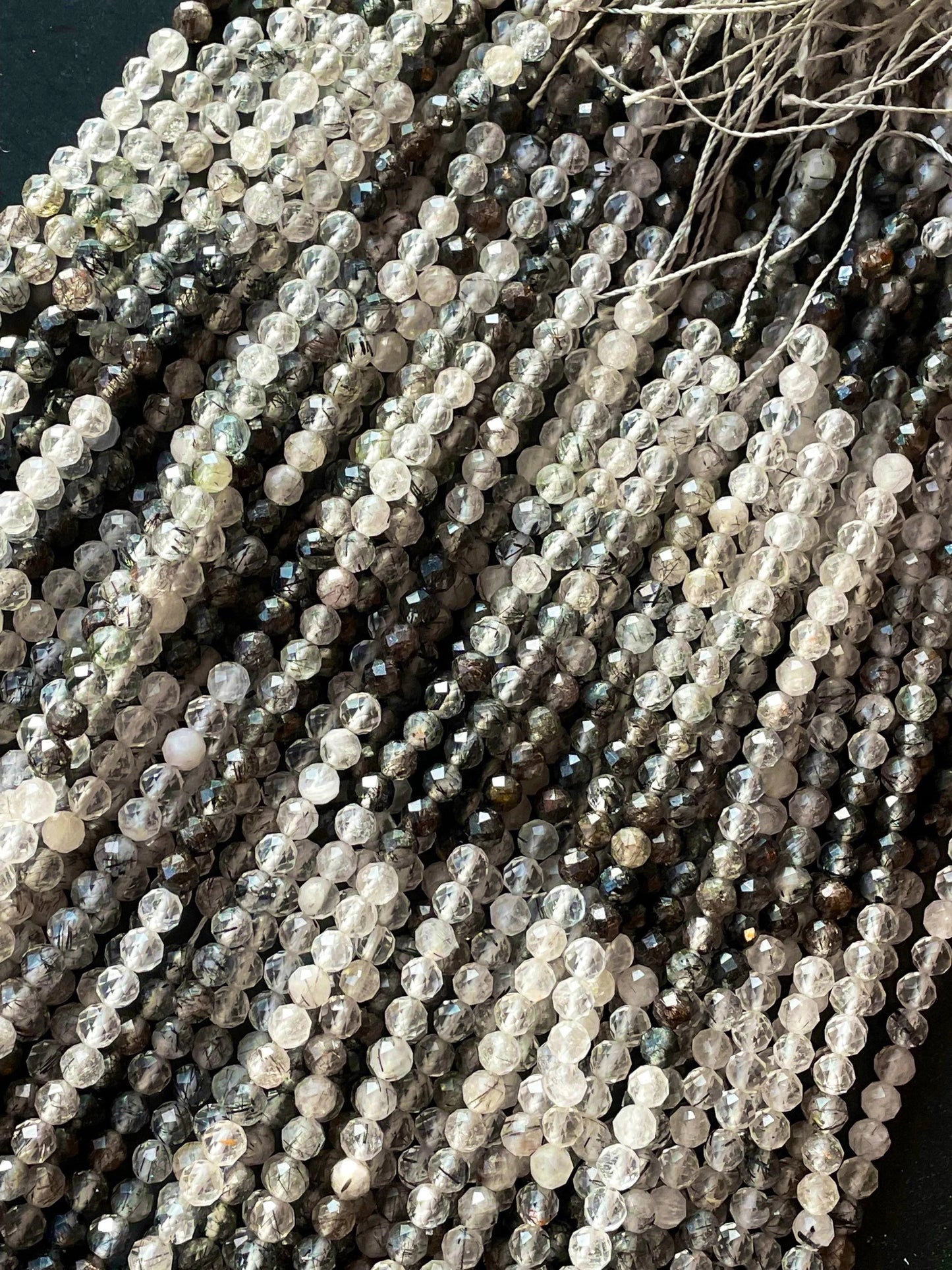 AAA Natural Tourmaline quartz stone bead. Faceted 5mm round bead . Beautiful natural super clear Black Tourmaline quartz.full strand 15.5”
