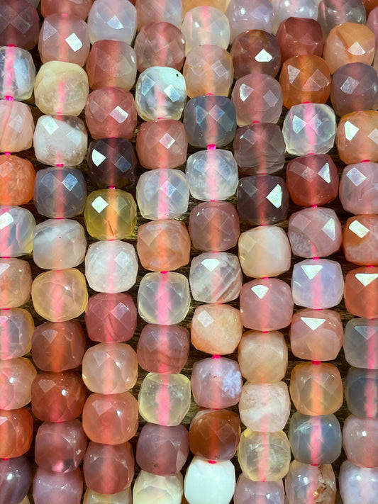 Natural red Botswana gemstone bead. Faceted 5mm cube shape bead. Gorgeous natural orange brown crammy white color. Full strand 15.5”