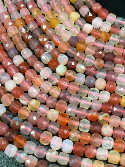 Natural red Botswana gemstone bead. Faceted 5mm cube shape bead. Gorgeous natural orange brown crammy white color. Full strand 15.5”