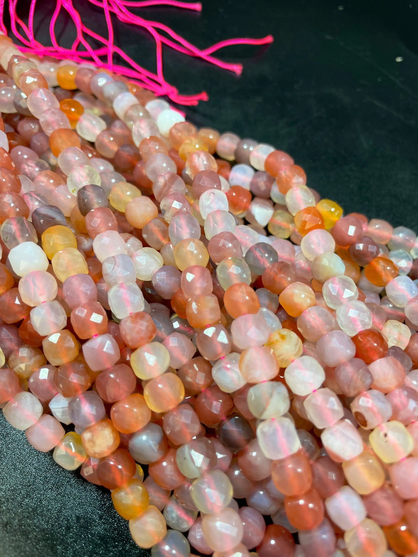 Natural red Botswana gemstone bead. Faceted 5mm cube shape bead. Gorgeous natural orange brown crammy white color. Full strand 15.5”