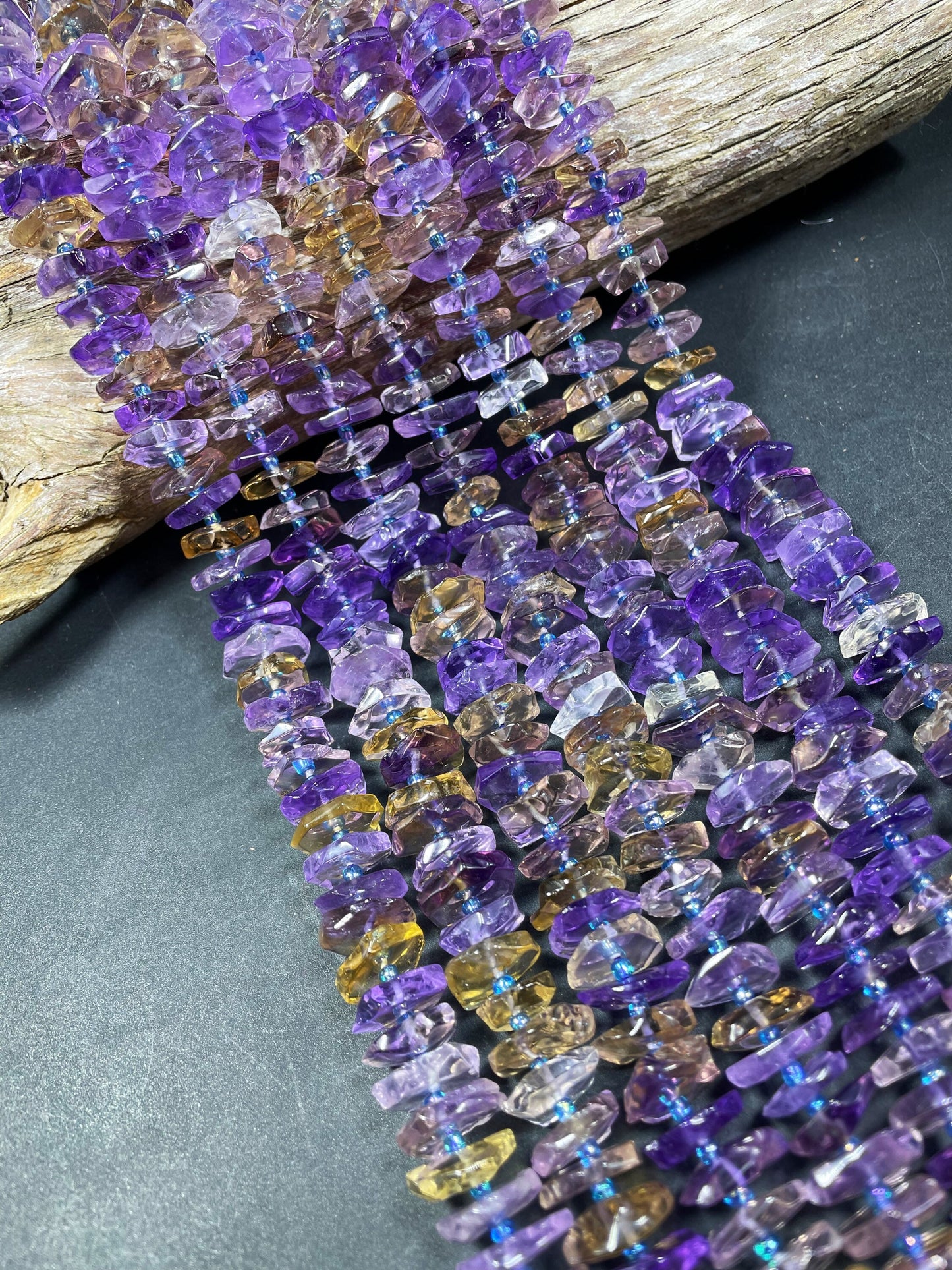 100% Natural Ametrine Gemstone Bead. Faceted 12mm Pinwheel Shape. Beautiful Natural Purple Honey Yellow Color. Super Clear Nice Quality!