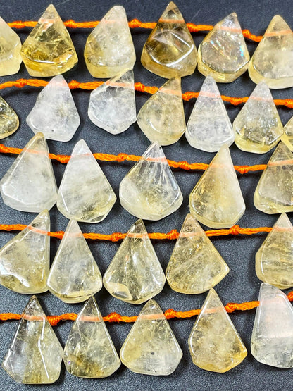 AAA Natural Citrine Gemstone Bead. Smooth 14x20mm Teardrop Shape Bead. Beautiful Natural Yellow, Clear Color Citrine, Full Strand 15.5"