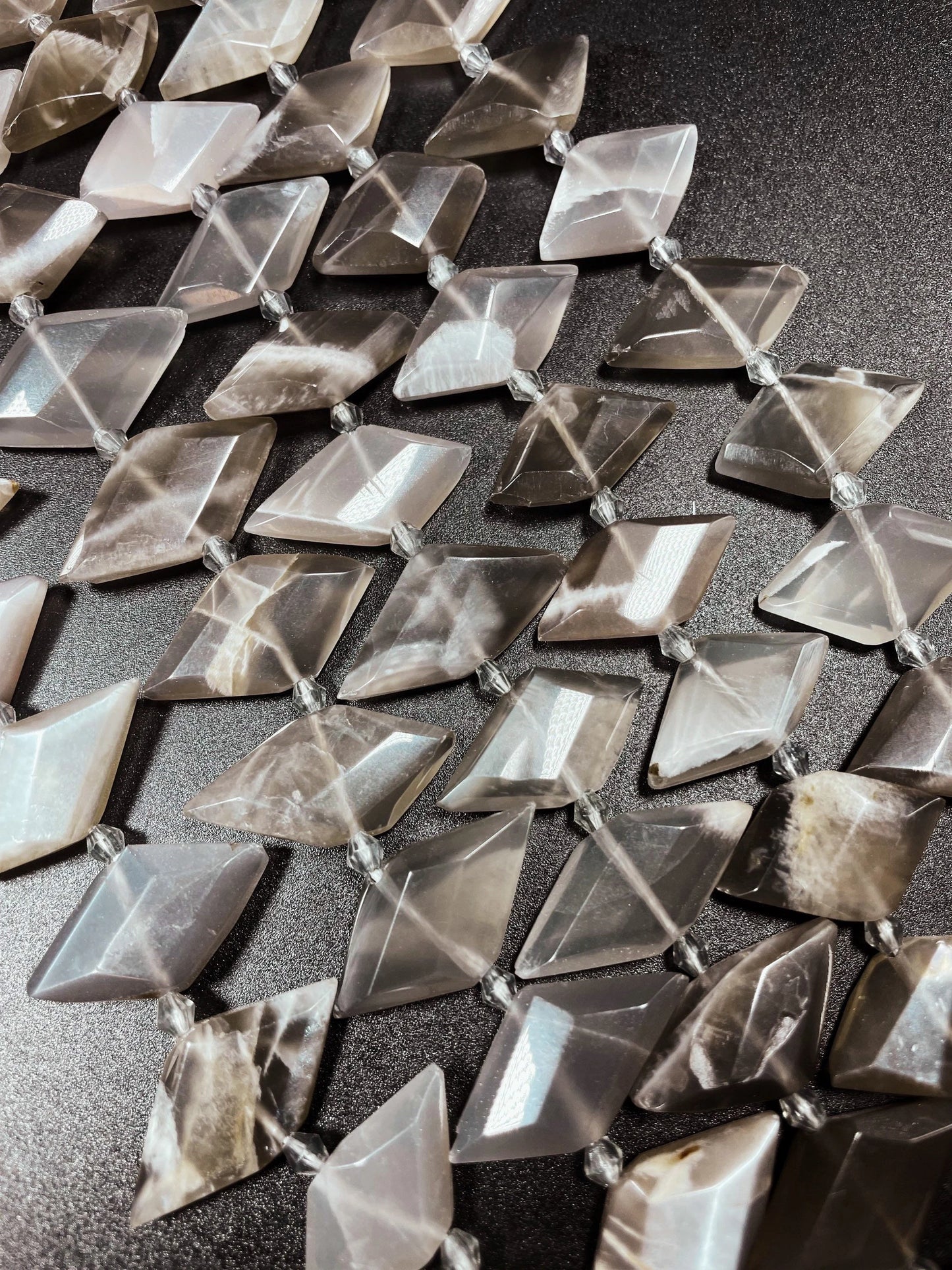 AAA Natural Gray Moonstone Gemstone Bead. 16x28mm diamond shape. Gorgeous natural gray color moonstone bead. Loose bead. Full strand 15.5”