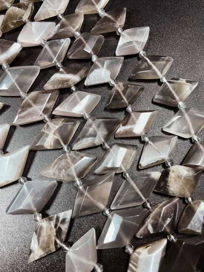 AAA Natural Gray Moonstone Gemstone Bead. 16x28mm diamond shape. Gorgeous natural gray color moonstone bead. Loose bead. Full strand 15.5”