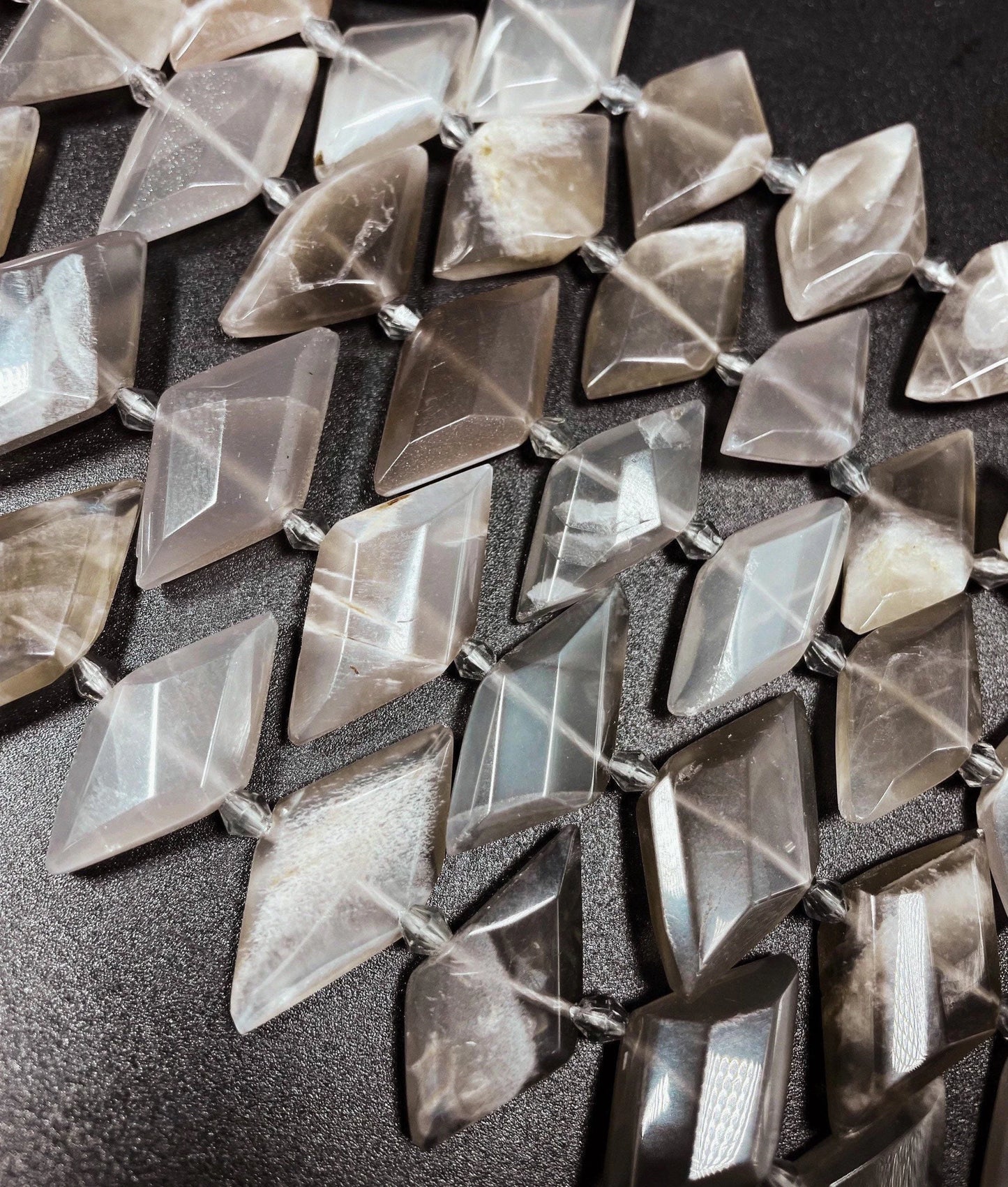 AAA Natural Gray Moonstone Gemstone Bead. 16x28mm diamond shape. Gorgeous natural gray color moonstone bead. Loose bead. Full strand 15.5”