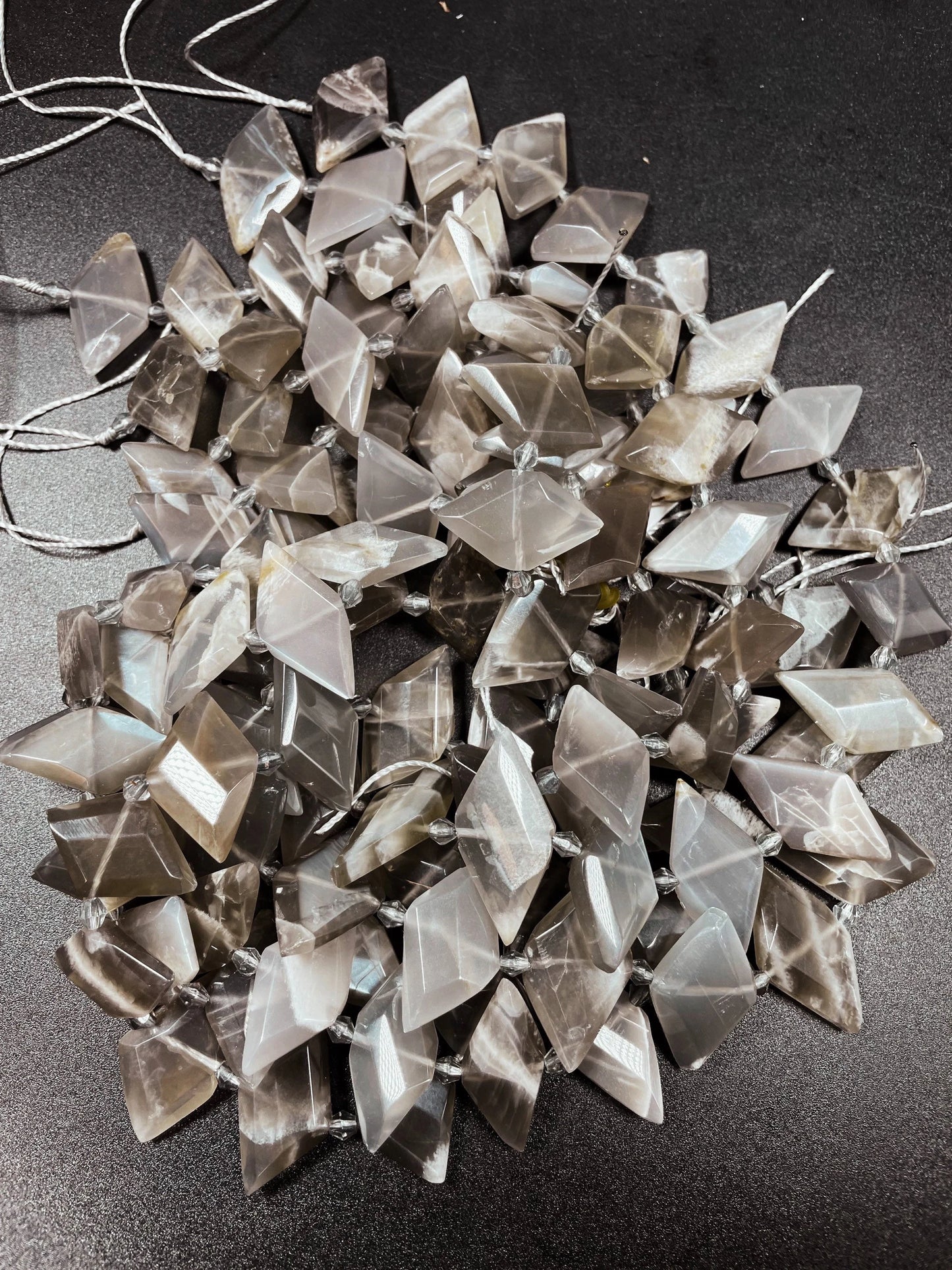 AAA Natural Gray Moonstone Gemstone Bead. 16x28mm diamond shape. Gorgeous natural gray color moonstone bead. Loose bead. Full strand 15.5”