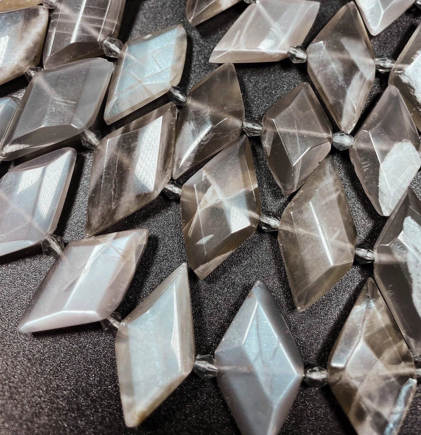 AAA Natural Gray Moonstone Gemstone Bead. 16x28mm diamond shape. Gorgeous natural gray color moonstone bead. Loose bead. Full strand 15.5”