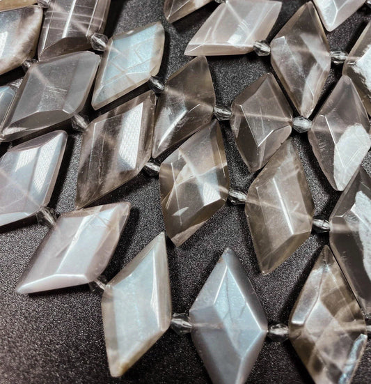 AAA Natural Gray Moonstone Gemstone Bead. 16x28mm diamond shape. Gorgeous natural gray color moonstone bead. Loose bead. Full strand 15.5”