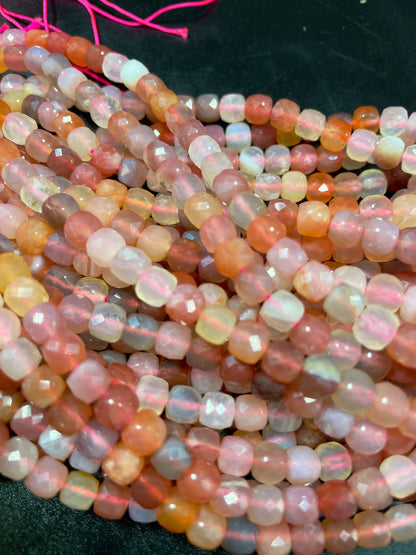 Natural red Botswana gemstone bead. Faceted 5mm cube shape bead. Gorgeous natural orange brown crammy white color. Full strand 15.5”