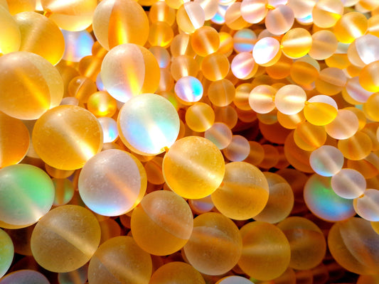 Mermaid Glass Beads, 8mm,10mm,12mm beads, Round Beads, Beautiful Rainbow Matte yellow Beads, Great Quality Beads, Full Strand 15.5 inches