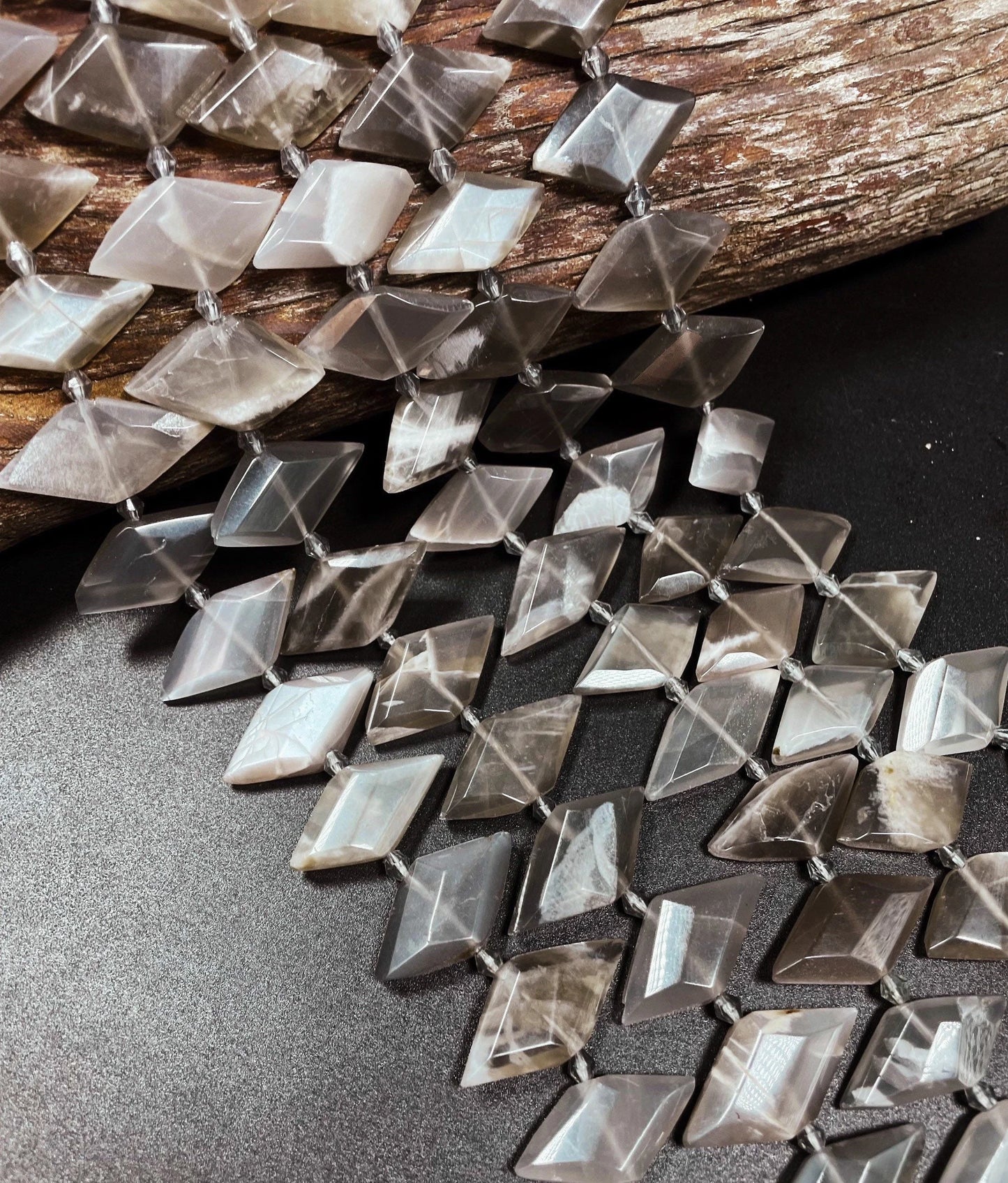 AAA Natural Gray Moonstone Gemstone Bead. 16x28mm diamond shape. Gorgeous natural gray color moonstone bead. Loose bead. Full strand 15.5”