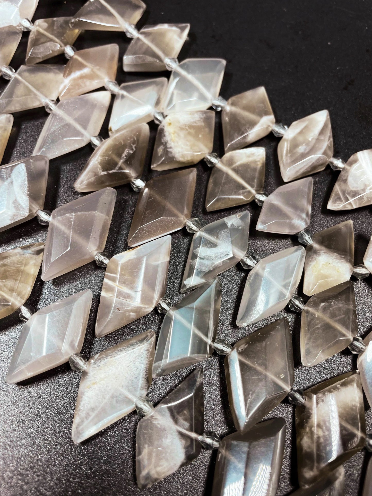 AAA Natural Gray Moonstone Gemstone Bead. 16x28mm diamond shape. Gorgeous natural gray color moonstone bead. Loose bead. Full strand 15.5”