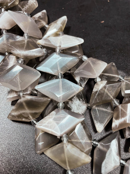 AAA Natural Gray Moonstone Gemstone Bead. 16x28mm diamond shape. Gorgeous natural gray color moonstone bead. Loose bead. Full strand 15.5”