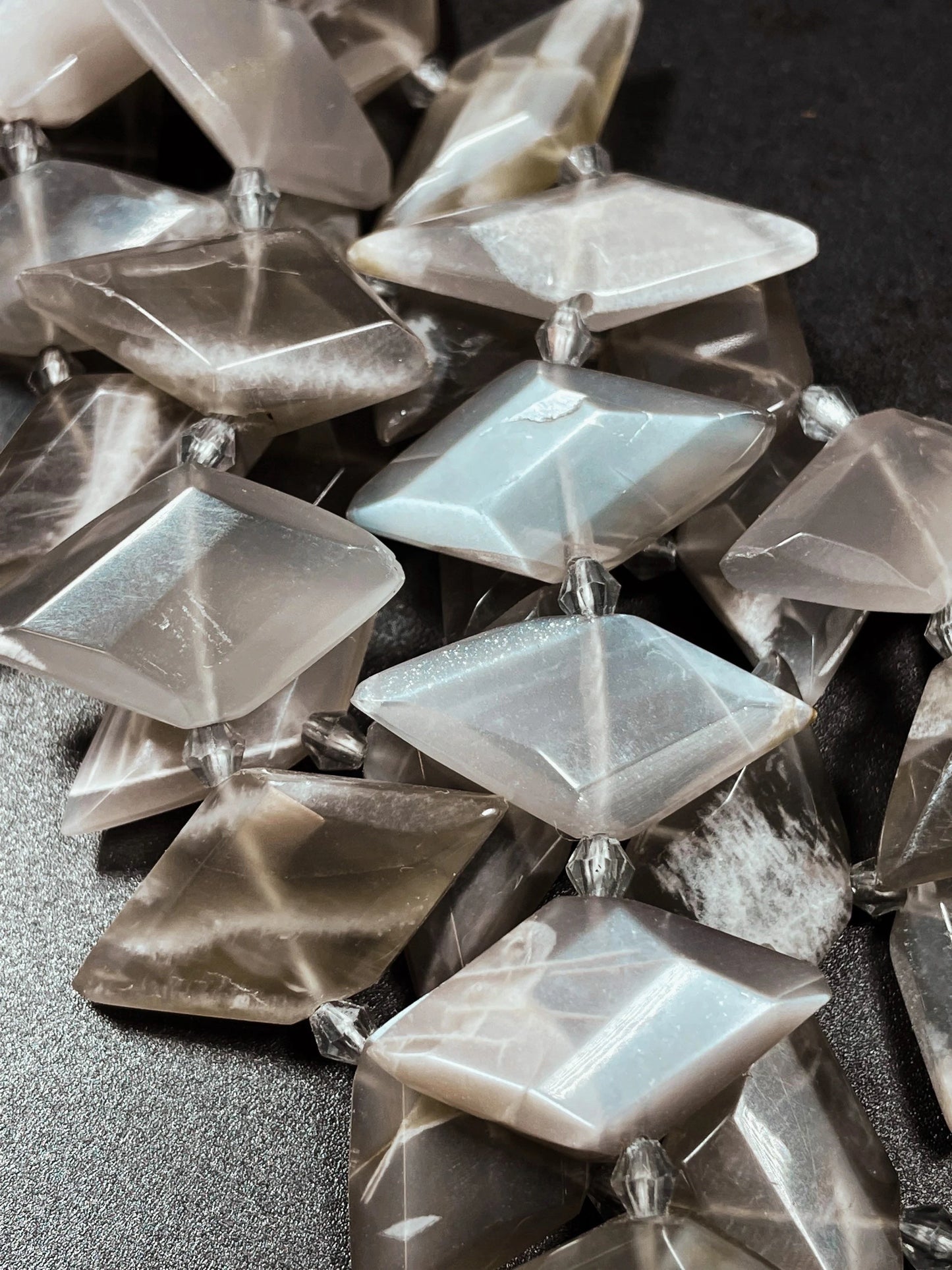 AAA Natural Gray Moonstone Gemstone Bead. 16x28mm diamond shape. Gorgeous natural gray color moonstone bead. Loose bead. Full strand 15.5”