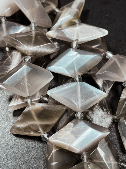 AAA Natural Gray Moonstone Gemstone Bead. 16x28mm diamond shape. Gorgeous natural gray color moonstone bead. Loose bead. Full strand 15.5”