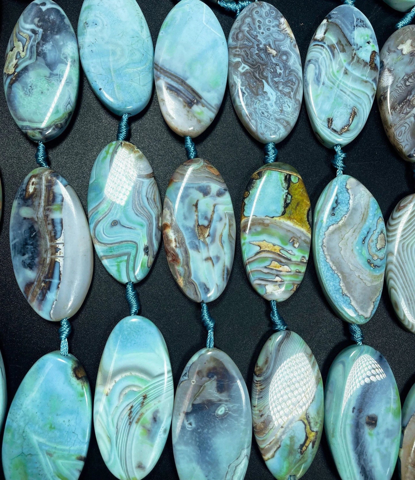 Natural Dragon Skin Agate Gemstone Bead. Gorgeous Unique Blue Brown Color Gemstone Bead. Loose Stone Bead. Full strand 15.5”