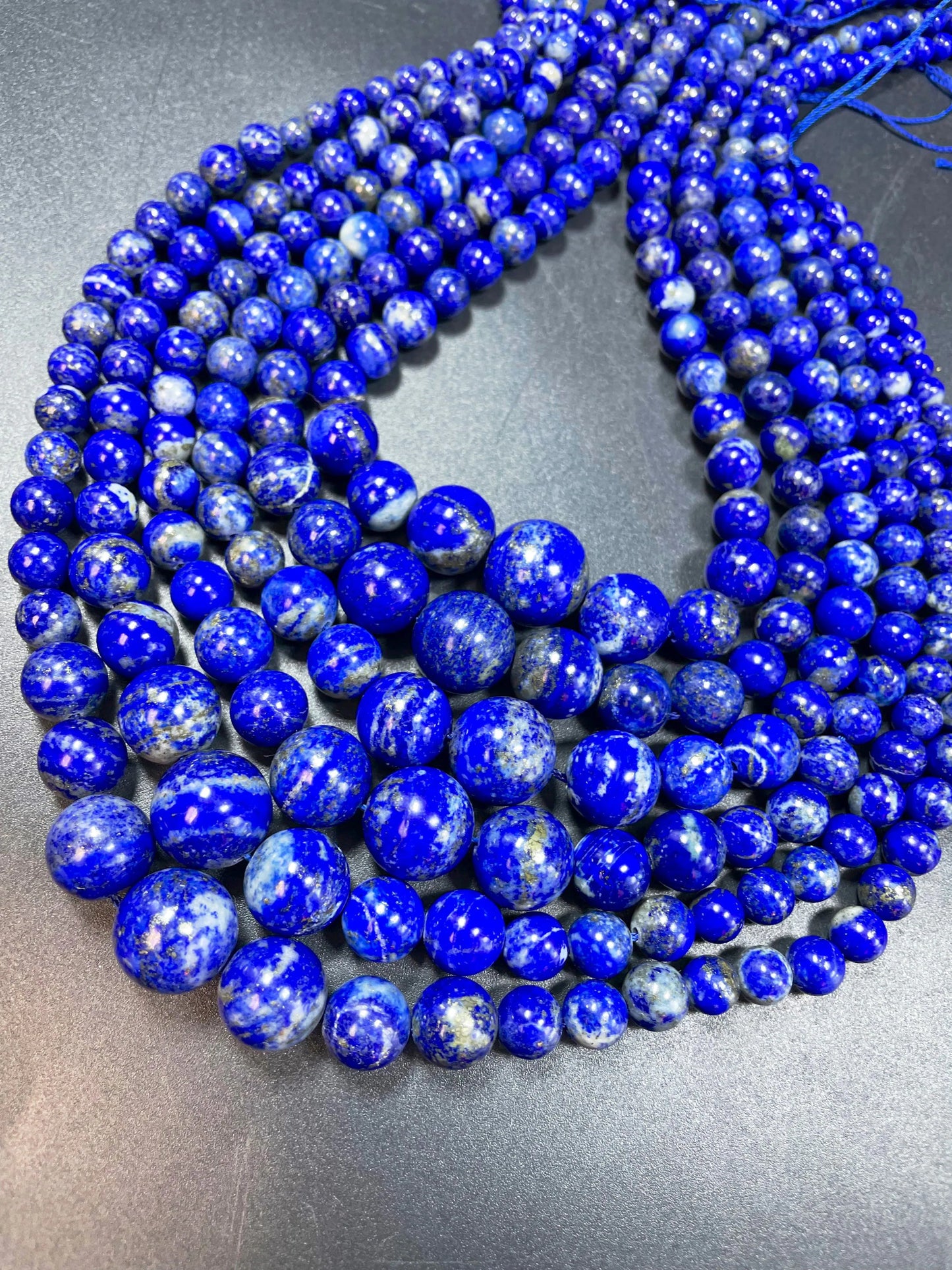 AAA natural lapis lazuli stone bead. Graduated shape. Gorgeous natural royal blue color. Lapis lazuli bead. 8mm round bead. Loose stone bead
